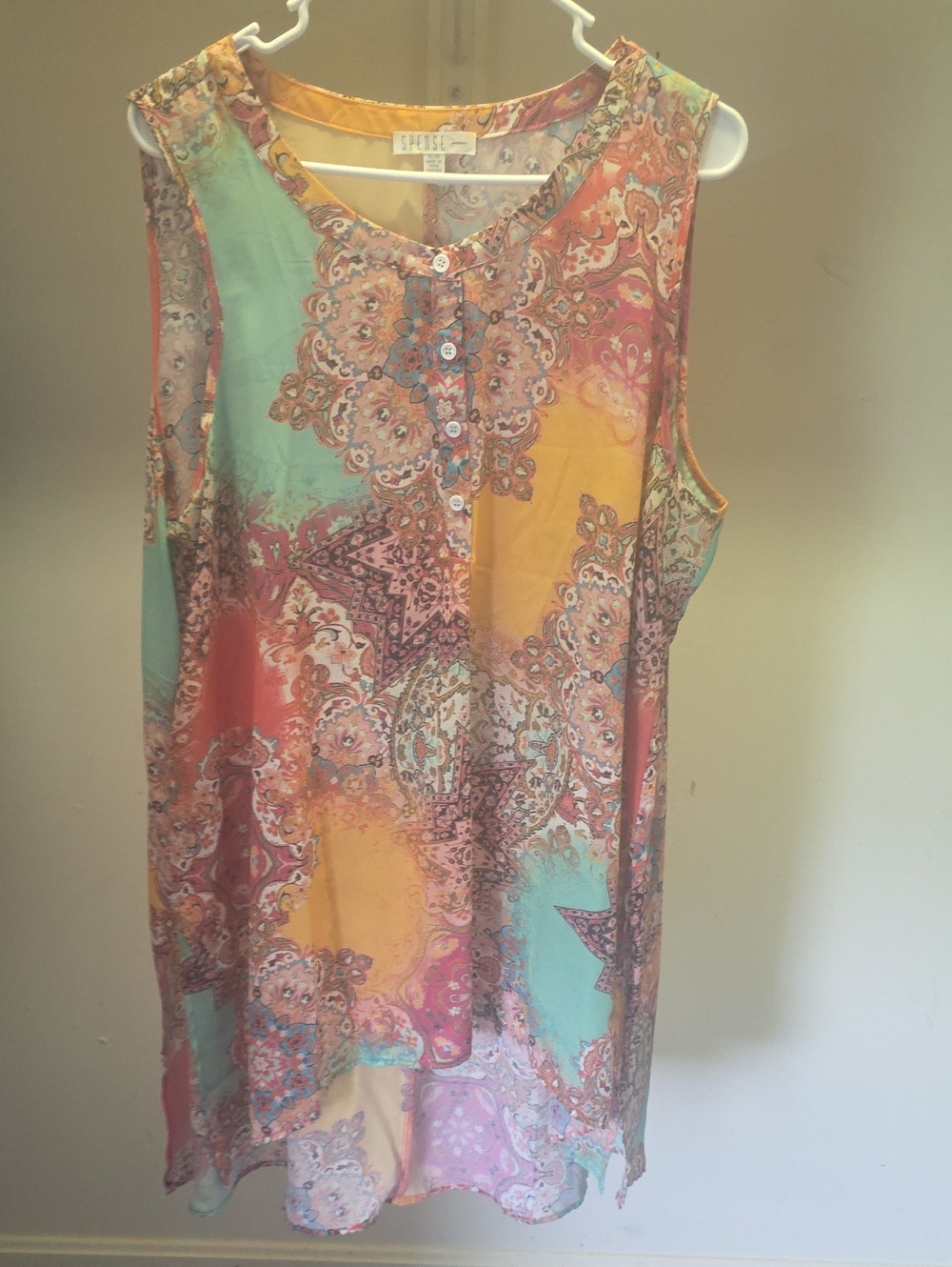 Spense Turquoise Coral Yellow Pink Paisley Sleeveless Tunic